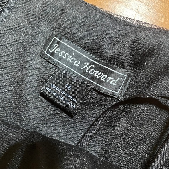 Retro XL 16 Jessica Howard Mesh Ruched Black Polka Dot Dress Fit & Flare Formal‎ - Picture 6 of 11